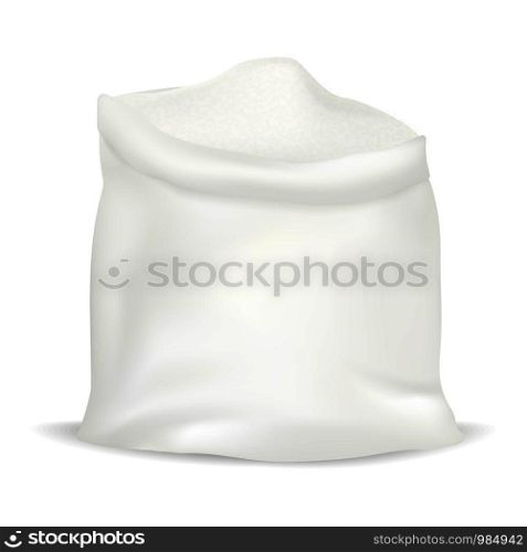 Flour bag icon. Realistic illustration of flour bag vector icon for web design isolated on white background. Flour bag icon, realistic style
