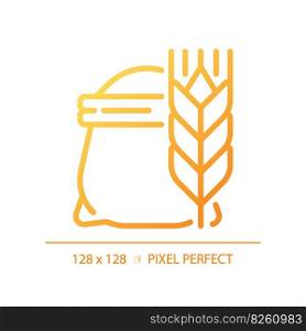 Flour pixel perfect gradient linear vector icon. Bag of wheat. Cooking bread. Baking ingredient. Agricultural product. Thin line color symbol. Modern style pictogram. Vector isolated outline drawing. Flour pixel perfect gradient linear vector icon