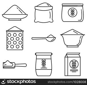 Flour product icons set. Outline set of flour product vector icons for web design isolated on white background. Flour product icons set, outline style