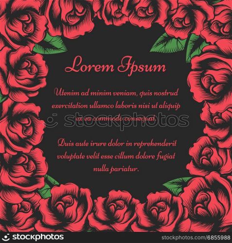 Flourish frame with red roses buds. Flourish frame or background with red roses buds, vector illustration