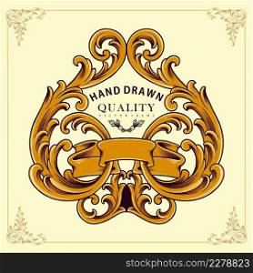 Flourish luxury frame ornament with gold ribbon Vector illustrations for your work Logo, mascot merchandise t-shirt, stickers and Label designs, poster, greeting cards advertising business company or brands.