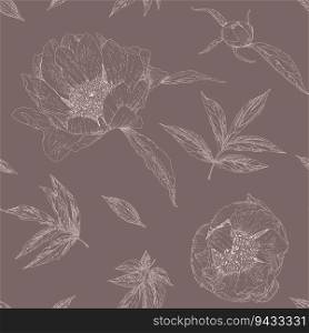 Flourishing and blooming, flora and leaves blossom. Spring and summer foliage and leafage. Buds of flowers, botany design. Seamless pattern, wallpaper or background print. Vector in flat style. Blooming plants and flowers, leaves and flora