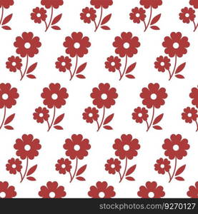 Flourishing botany, flora with petals and stems. Blooming decoration, foliage and spring or summer foliage. Flowering and vegetation. Seamless pattern, print or background. Vector in flat style. Blooming flowers print, flora in blossom pattern