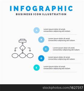 Flowchart, Algorithm, Business, Data Architecture, Scheme, Structure, Workflow Line icon with 5 steps presentation infographics Background