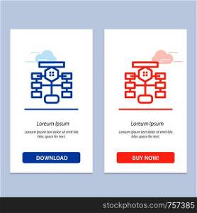 Flowchart, Flow, Chart, Data, Database Blue and Red Download and Buy Now web Widget Card Template