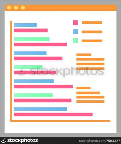Flowchart with information on board vector, info in visual form, data with growing and falling lines, colored table to differentiate results, visualization. Statistic Information on Board Scheme Colored