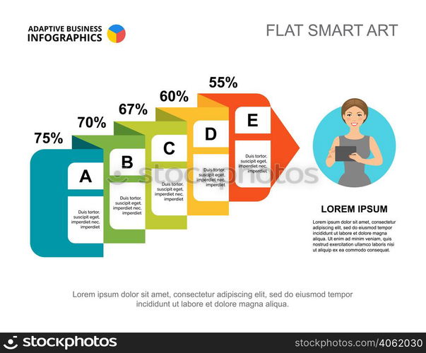 Flowchart with percentage slide template. Chart, design. Creative concept for infographic, report. Can be used for topics like workflow, sociological experiment, marketing