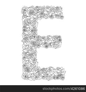 Flower alphabet of red roses, characters E