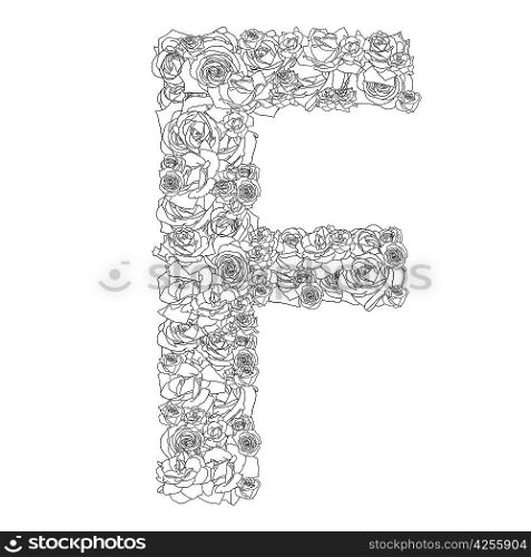 Flower alphabet of red roses, characters F