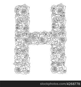 Flower alphabet of red roses, characters H