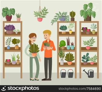 Flower and Home Plant Store. Vector illustration