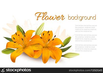 Flower Background With Beautiful Lilies. Vector.