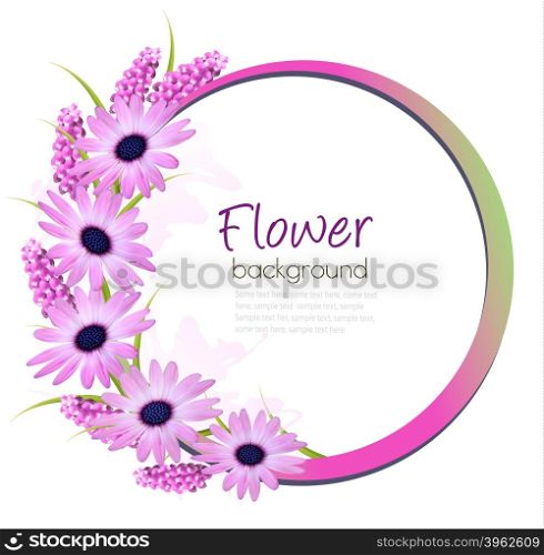 Flower background with beautiful purple flowers. Vector.