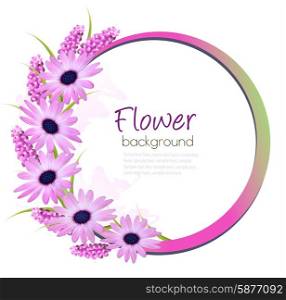 Flower background with beautiful purple flowers. Vector.