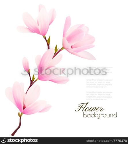 Flower background with blossom branch of pink flowers. Vector