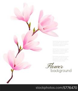 Flower background with blossom branch of pink flowers. Vector