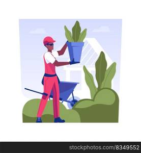Flower bed planting isolated concept vector illustration. Group of gardeners deals with flower bed planting, exterior works, landscape designers job, agriculture idea vector concept.. Flower bed planting isolated concept vector illustration.
