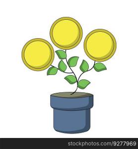 Flower Coin money with leaf in flowerpot in color