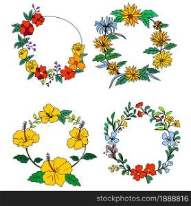 flower decoration with beautiful circle frame. cartoon illustration sticker mascot emoticon