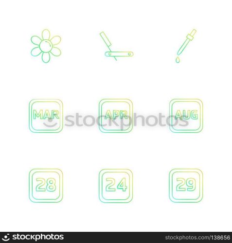 flower , dropper, calender , months , cosmetics , household , year , dates  , countinng , washroom , items ,icon, vector, design,  flat,  collection, style, creative,  icons