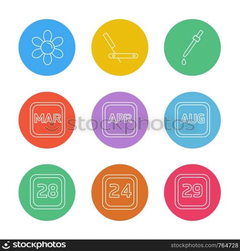 flower , dropper, calender , months , cosmetics , household , year , dates , countinng , washroom , items ,icon, vector, design, flat, collection, style, creative, icons