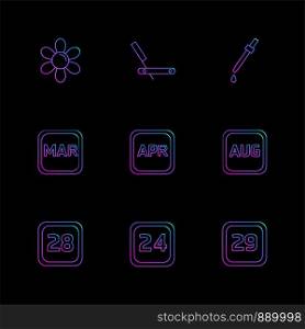 flower , dropper, calender , months , cosmetics , household , year , dates , countinng , washroom , items ,icon, vector, design, flat, collection, style, creative, icons