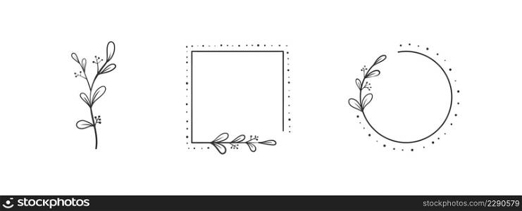 Flower elements. Floral branch in silhouette. Hand drawn floral elements. Vector illustration
