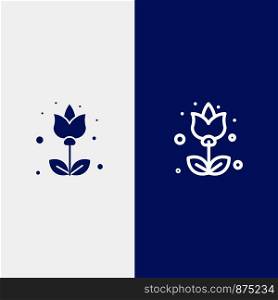 Flower, Flora, Floral, Flower Line and Glyph Solid icon Blue banner Line and Glyph Solid icon Blue banner