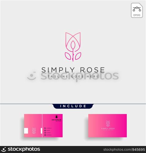 flower floral line beauty premium simple logo template with business card. flower floral line beauty premium simple logo template