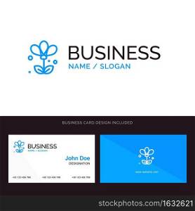 Flower, Floral, Nature, Spring Blue Business logo and Business Card Template. Front and Back Design