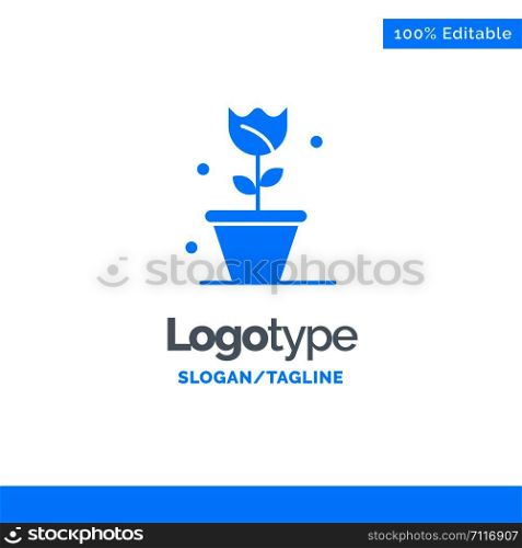 Flower, Floral, Nature, Spring Blue Solid Logo Template. Place for Tagline