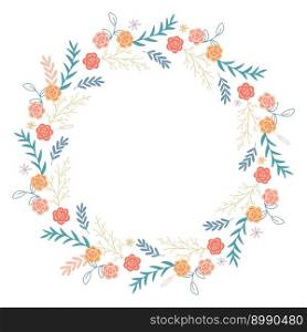 Flower frame for postcards or invitation. Spring and summer flowers and herbs of circular rim. Delicate floral wreath. Empty template with copy spice, vector Illustration. Flower frame for postcards or invitation