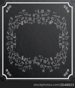 Flower frame on black chalkboard. Vector illustration