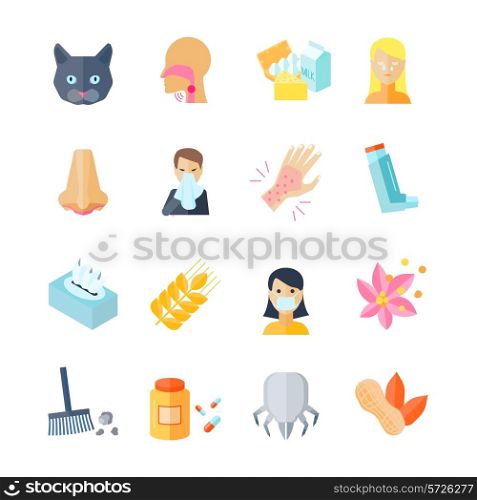 Flower fur dust lactose allergy icon flat set isolated vector illustration