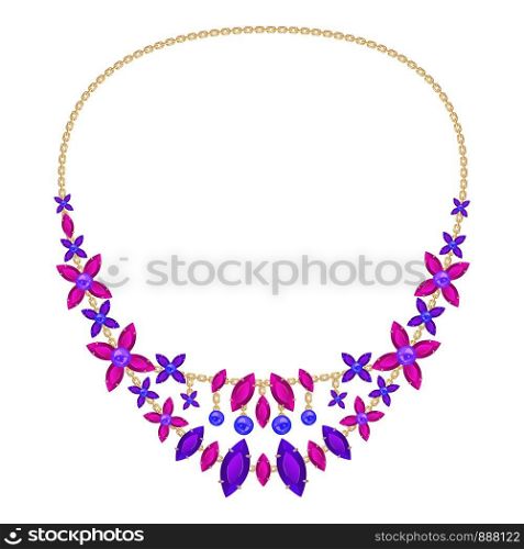 Flower gemstone necklace icon. Cartoon of flower gemstone necklace vector icon for web design isolated on white background. Flower gemstone necklace icon, cartoon style