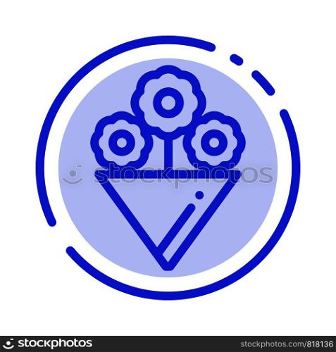 Flower, Gift Blue Dotted Line Line Icon