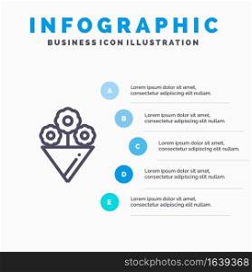 Flower, Gift Blue Infographics Template 5 Steps. Vector Line Icon template