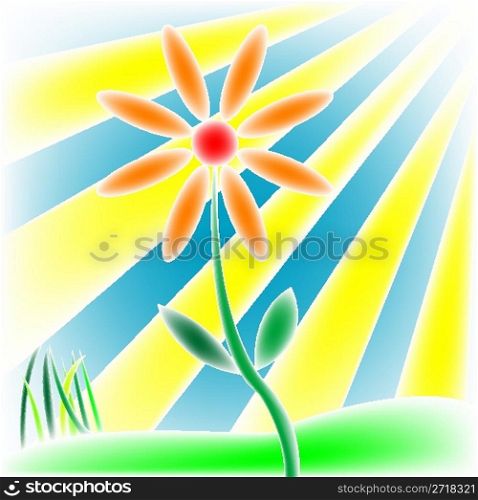 flower, grass and sun, vector art illustration; more drawings in my gallery