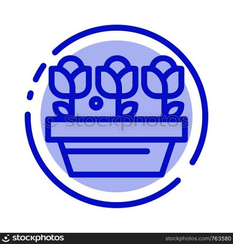 Flower, Growth, Plant, Spring Blue Dotted Line Line Icon