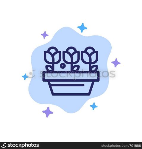 Flower, Growth, Plant, Spring Blue Icon on Abstract Cloud Background