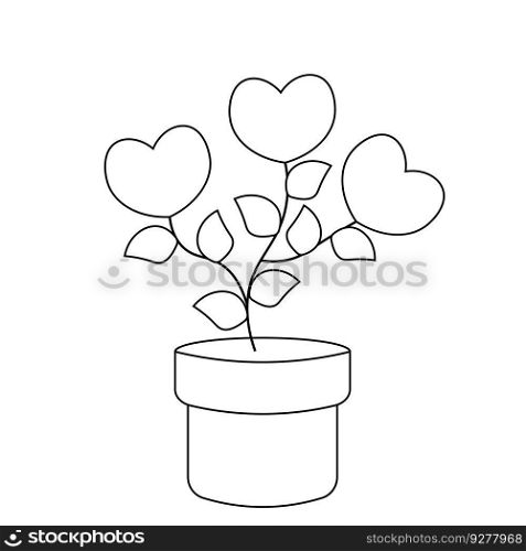 Flower Heart with leaf in flowerpot in black and white