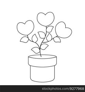 Flower Heart with leaf in flowerpot in black and white