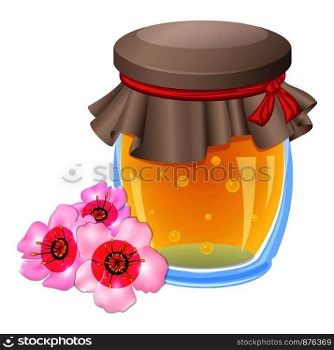 Flower honey jar icon. Cartoon of flower honey jar vector icon for web design isolated on white background. Flower honey jar icon, cartoon style