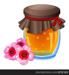 Flower honey jar icon. Cartoon of flower honey jar vector icon for web design isolated on white background. Flower honey jar icon, cartoon style