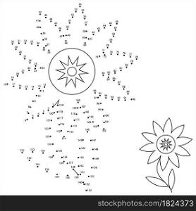 Flower Icon Connect The Dots, Abstract Flower, Puzzle Containing A Sequence Of Numbered Dots Vector Art Illustration