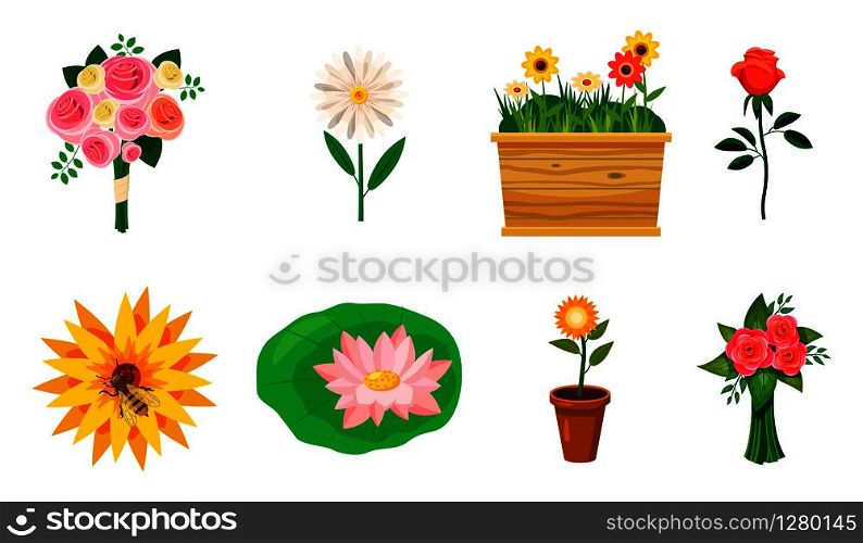 Flower icon set. Cartoon set of flower vector icons for web design isolated on white background. Flower icon set, cartoon style