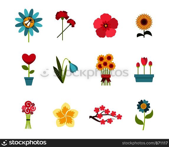 Flower icon set. Flat set of flower vector icons for web design isolated on white background. Flower icon set, flat style