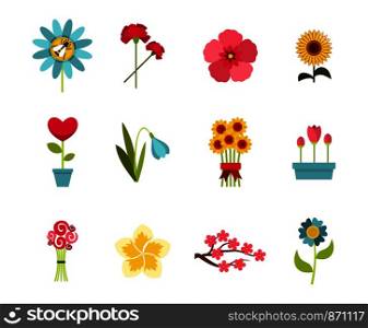 Flower icon set. Flat set of flower vector icons for web design isolated on white background. Flower icon set, flat style