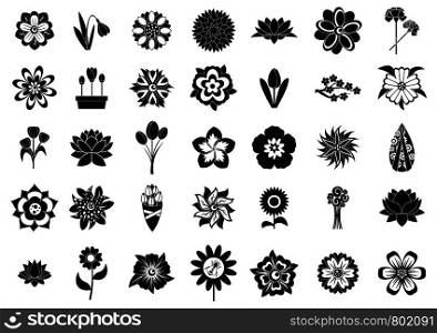 Flower icon set. Simple set of flower vector icons for web design isolated on white background. Flower icon set, simple style