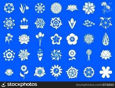 Flower icon set. Simple set of flower vector icons for web design isolated on blue background. Flower icon blue set vector